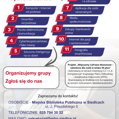 Obraz główny aktualności o tytule Bezpłatne szkolenia dla osób 55+ 